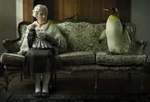 animals penguins grandmother sofa creative 1680x1050 wallpaper Art HD Wallpaper